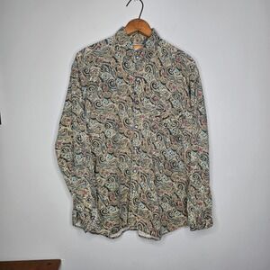 Vintage Paisley Button Down Shirt Long Sleeve Boho Print Blouse Multicolor